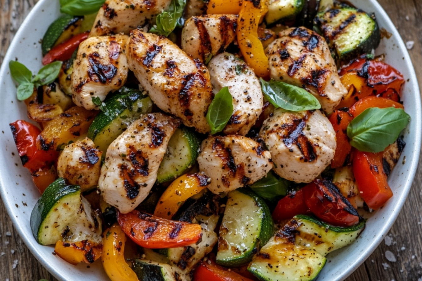 Salade au poulet et légumes grillés