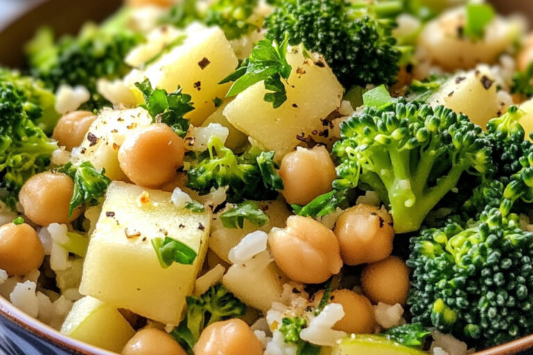 Salade de riz, pois chiches, brocoli et pommes