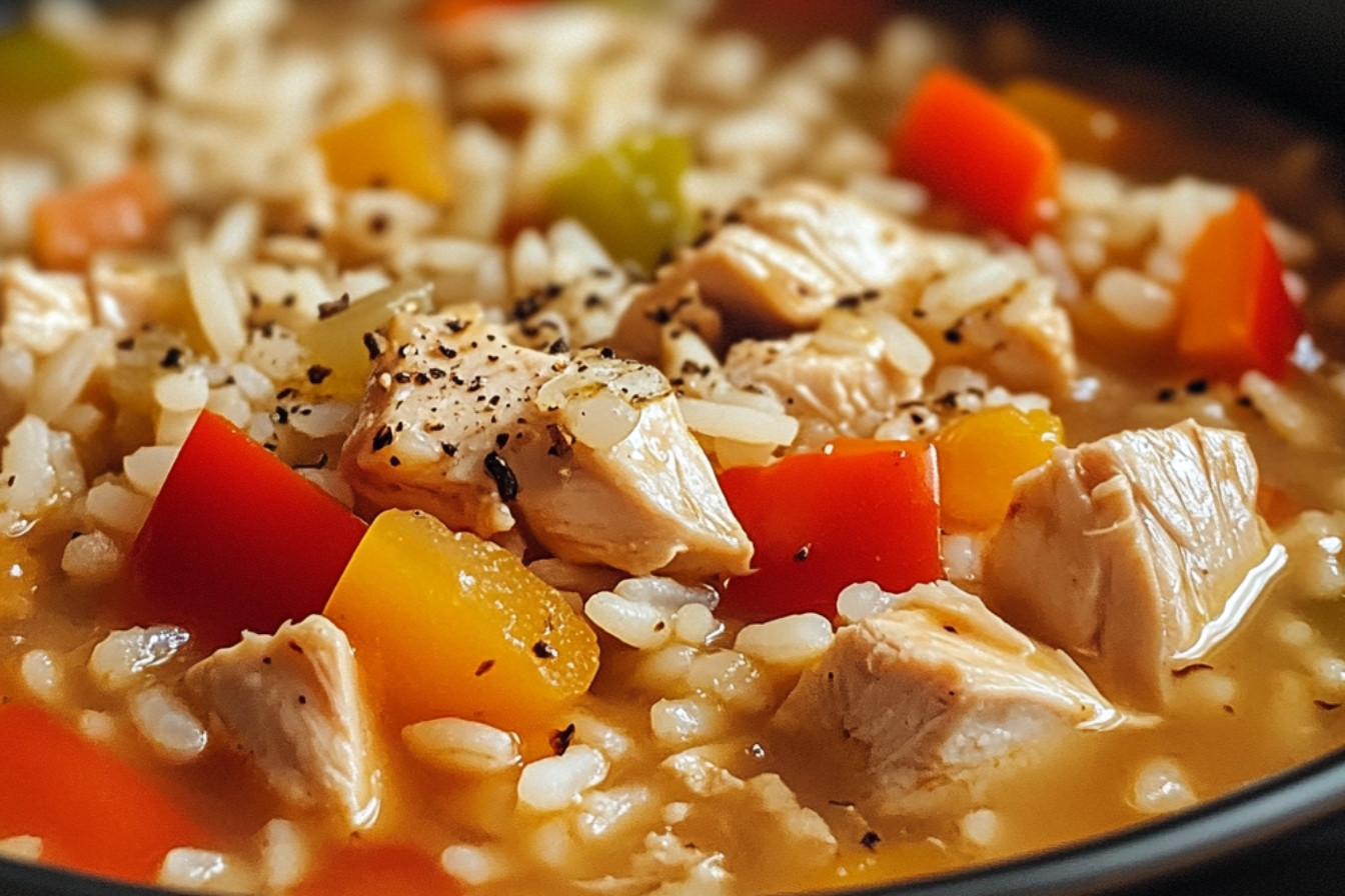 Soupe repas à la dinde, riz et poivrons