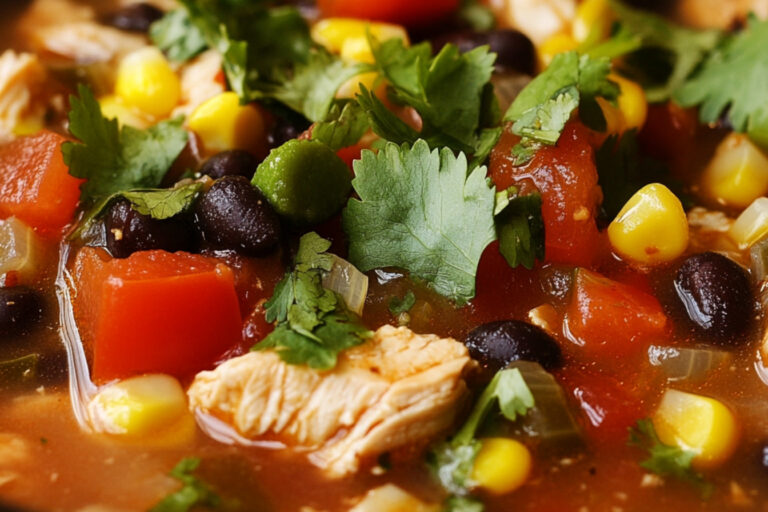 Soupe tex-mex au poulet et haricots noirs