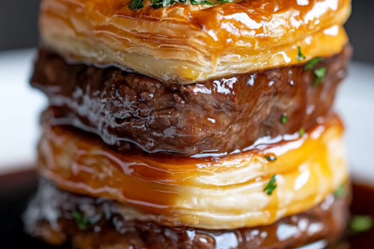 Vol-au-vent au boeuf à fondue sauce demi-glace