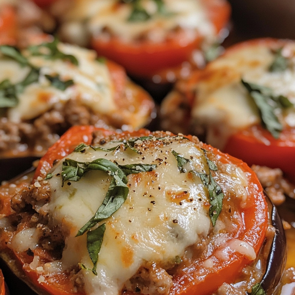 Aubergines farcies au veau à la tomate et à la mozzarella