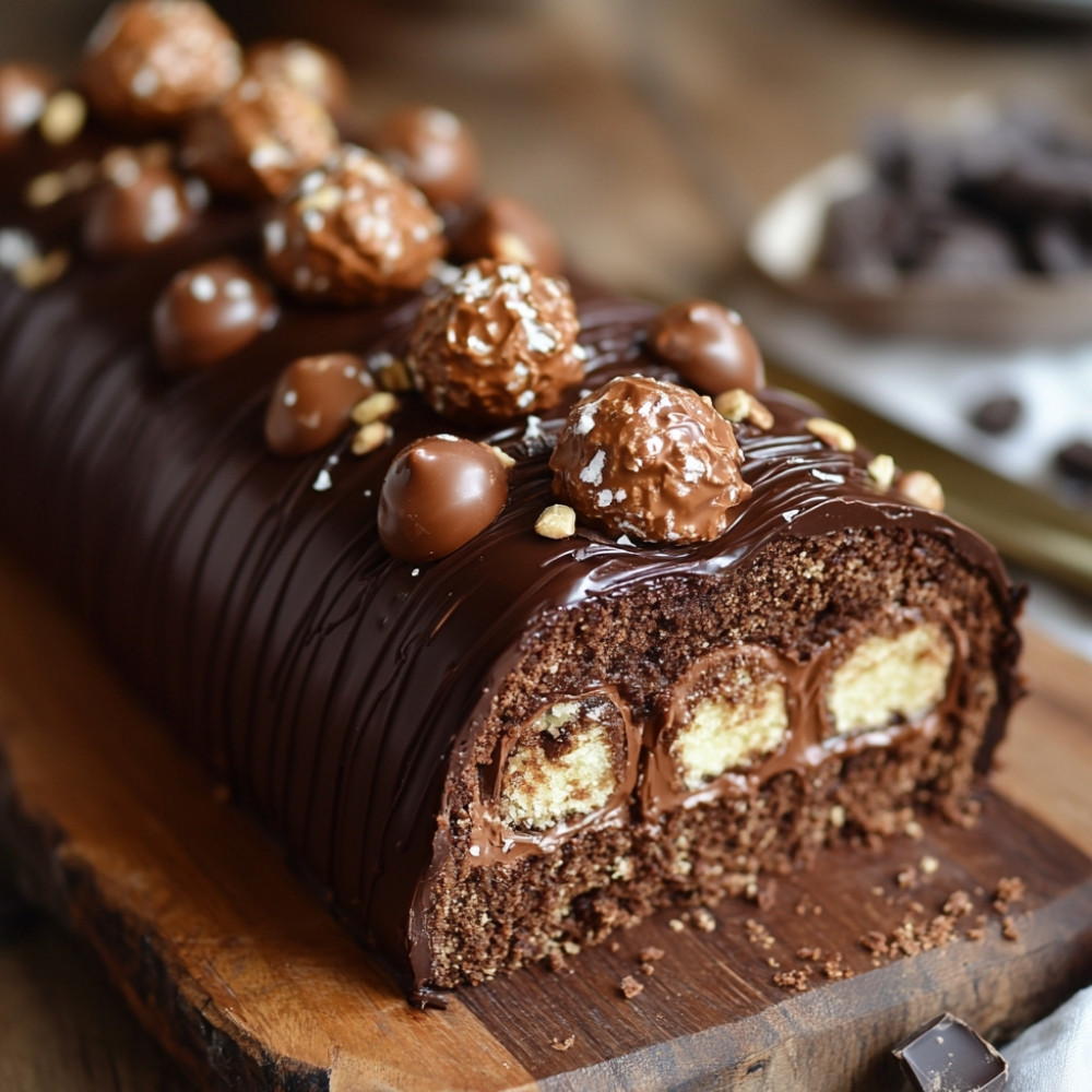 Bûche au chocolat Ferrero et Pirouline