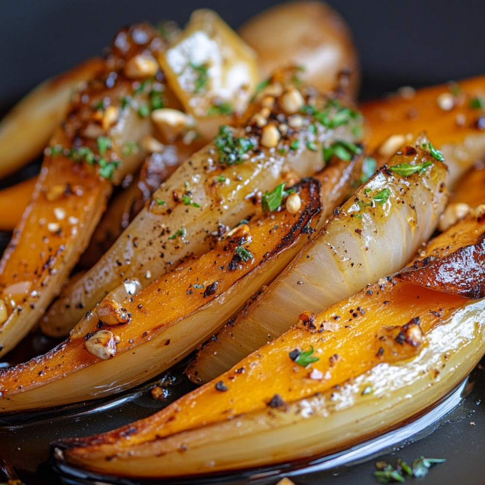 Endives, oignons et patates douces rôtis