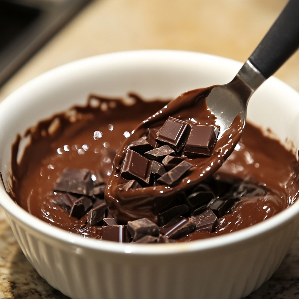 Fondue aux deux chocolats dans un gâteau