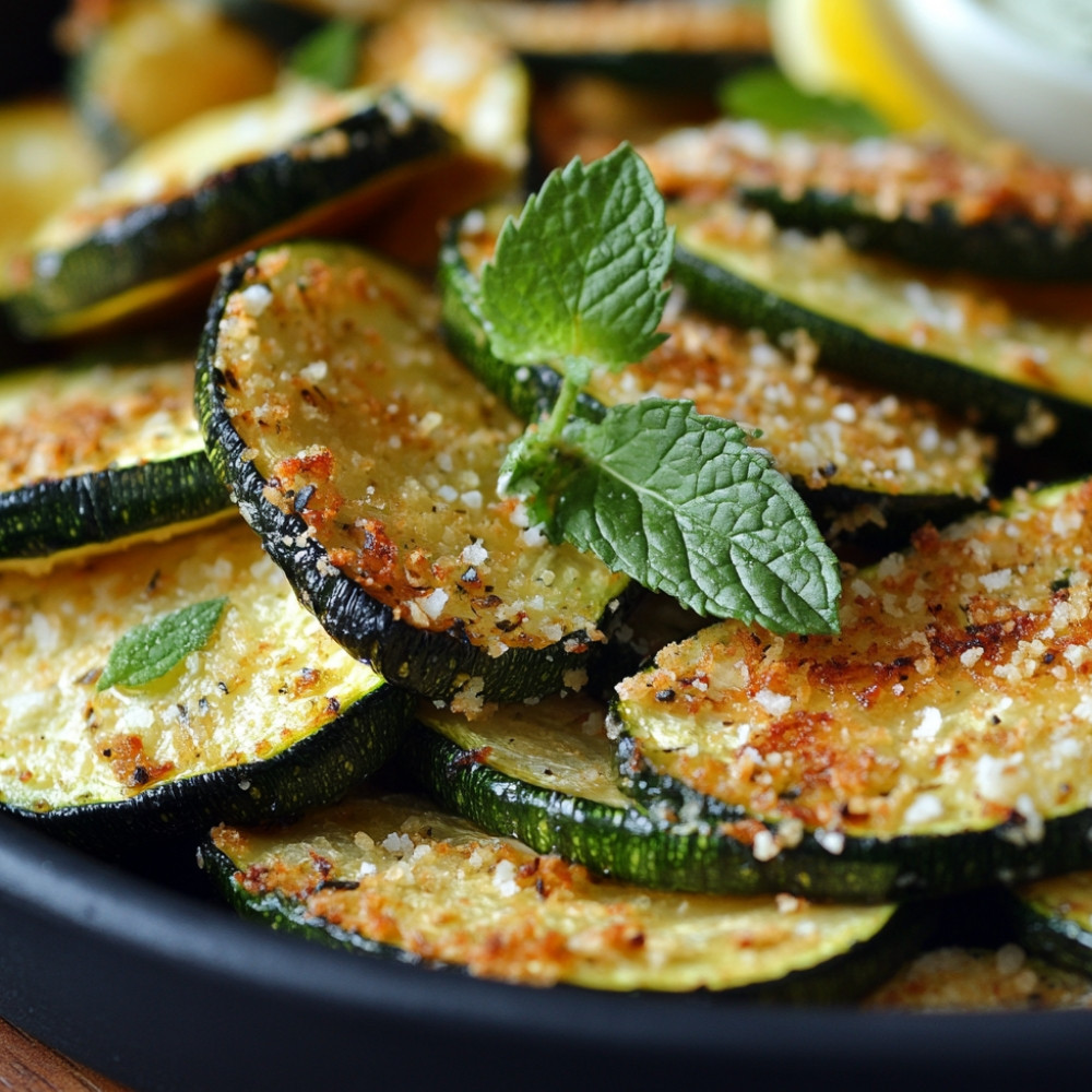 Frites de courgettes panées au parmesan sauce yaourt menthe ail