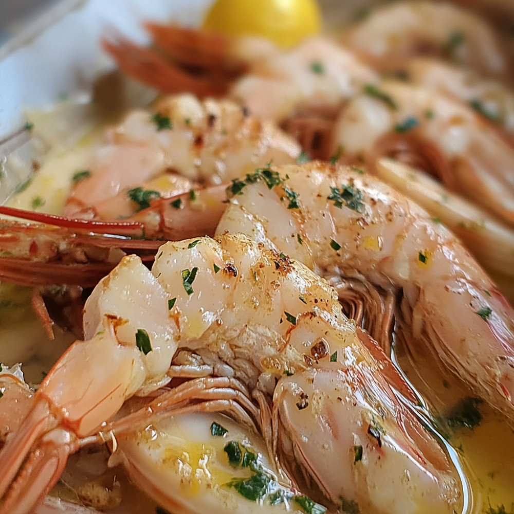 Gambas marinées au pastis, à l'ail et à l'huile d'olive