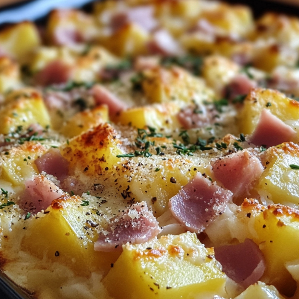 Gâteau de pommes de terre au jambon et mozzarella