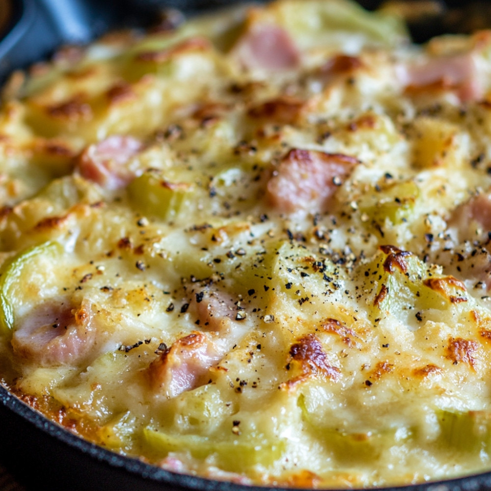 Gratin de poireaux au jambon