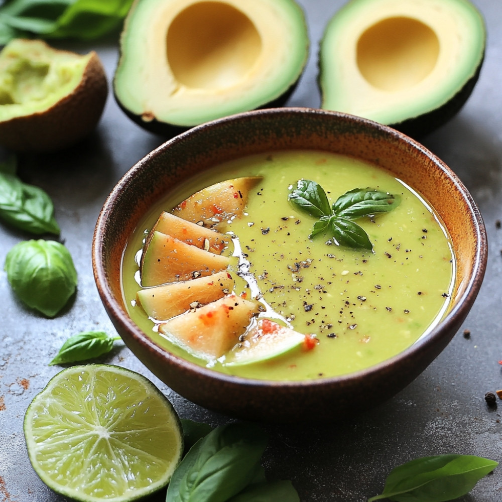 La soupe d'avocat aux billes de melon