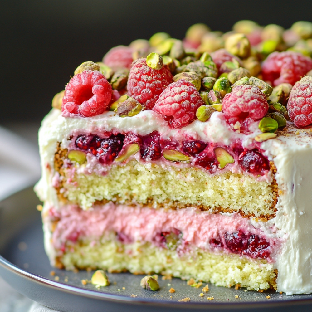 Layer cake framboises pistache