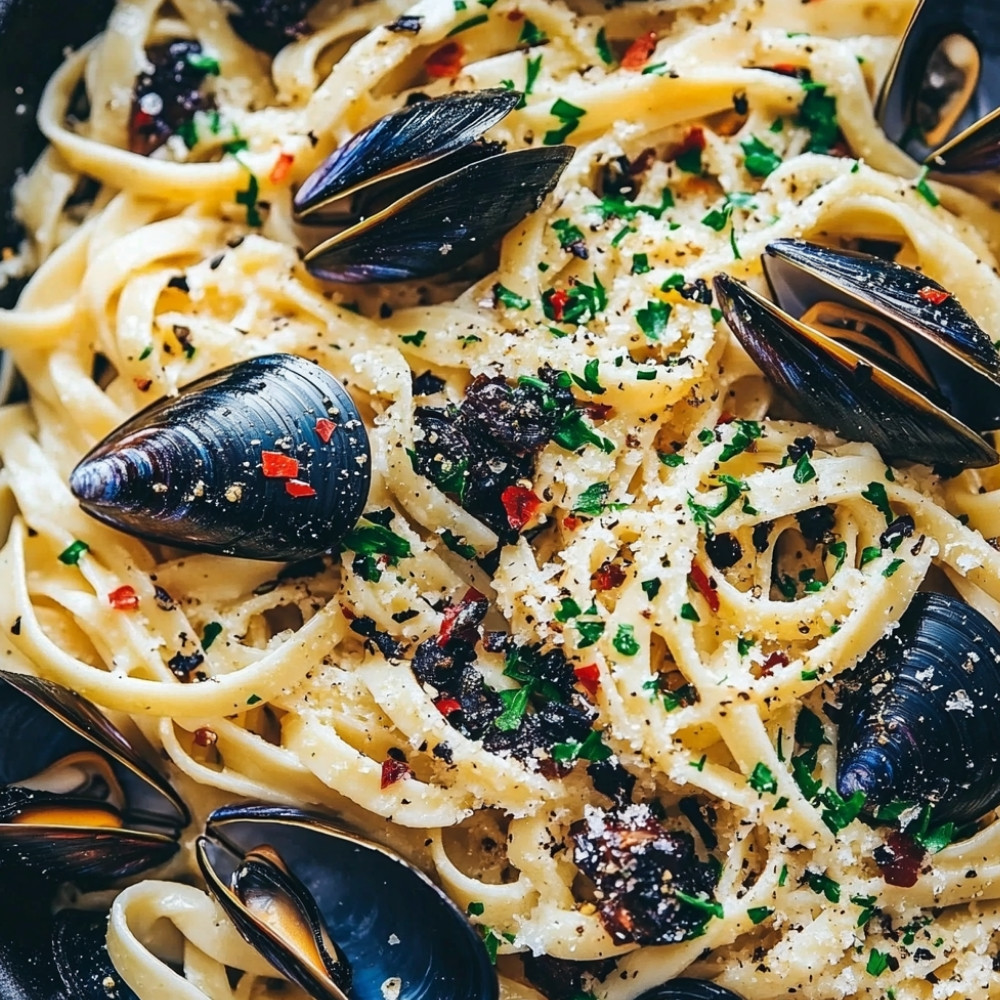 Linguine aux moules à l'ail et au persil