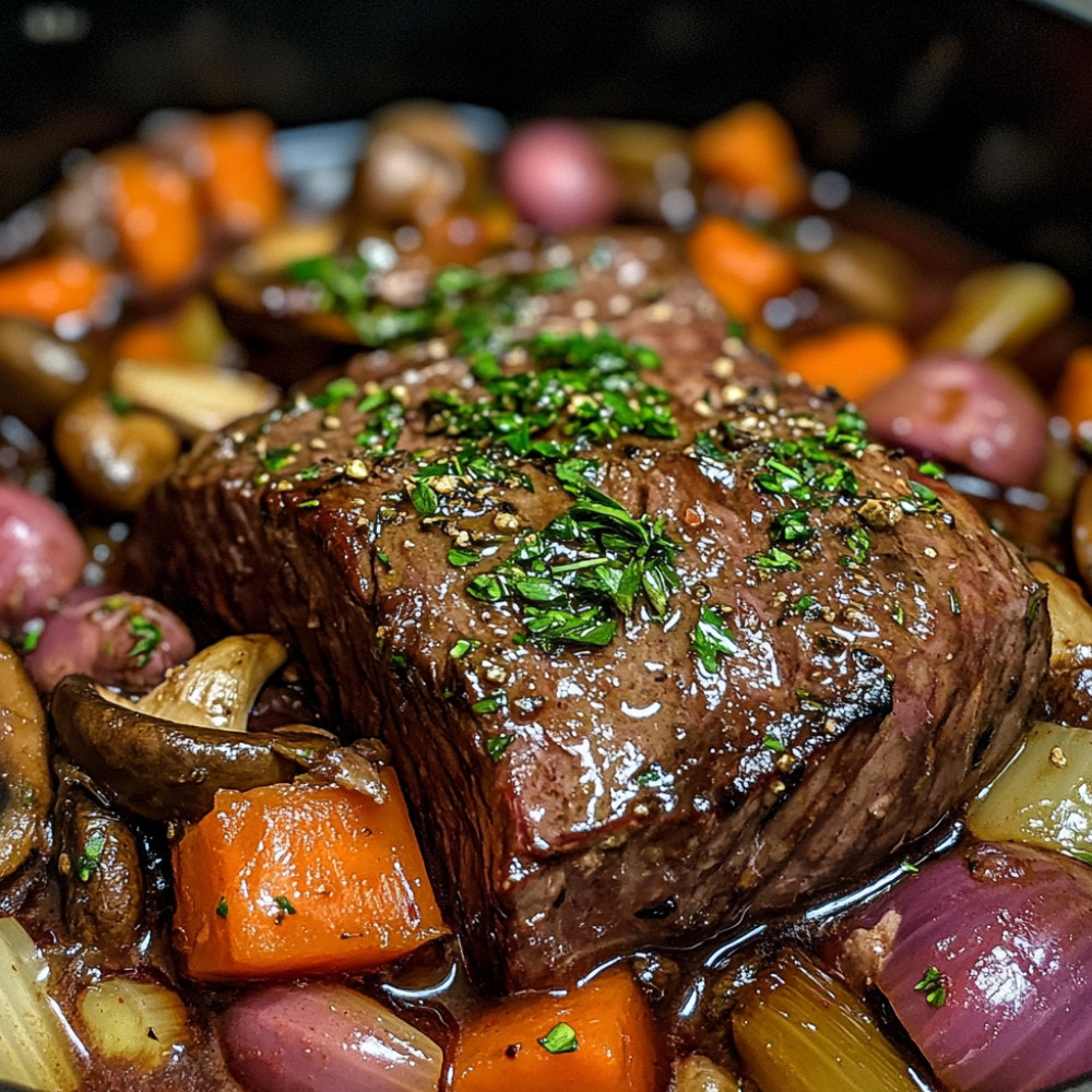 Pièce de bœuf, marinade vin et fruits rouges