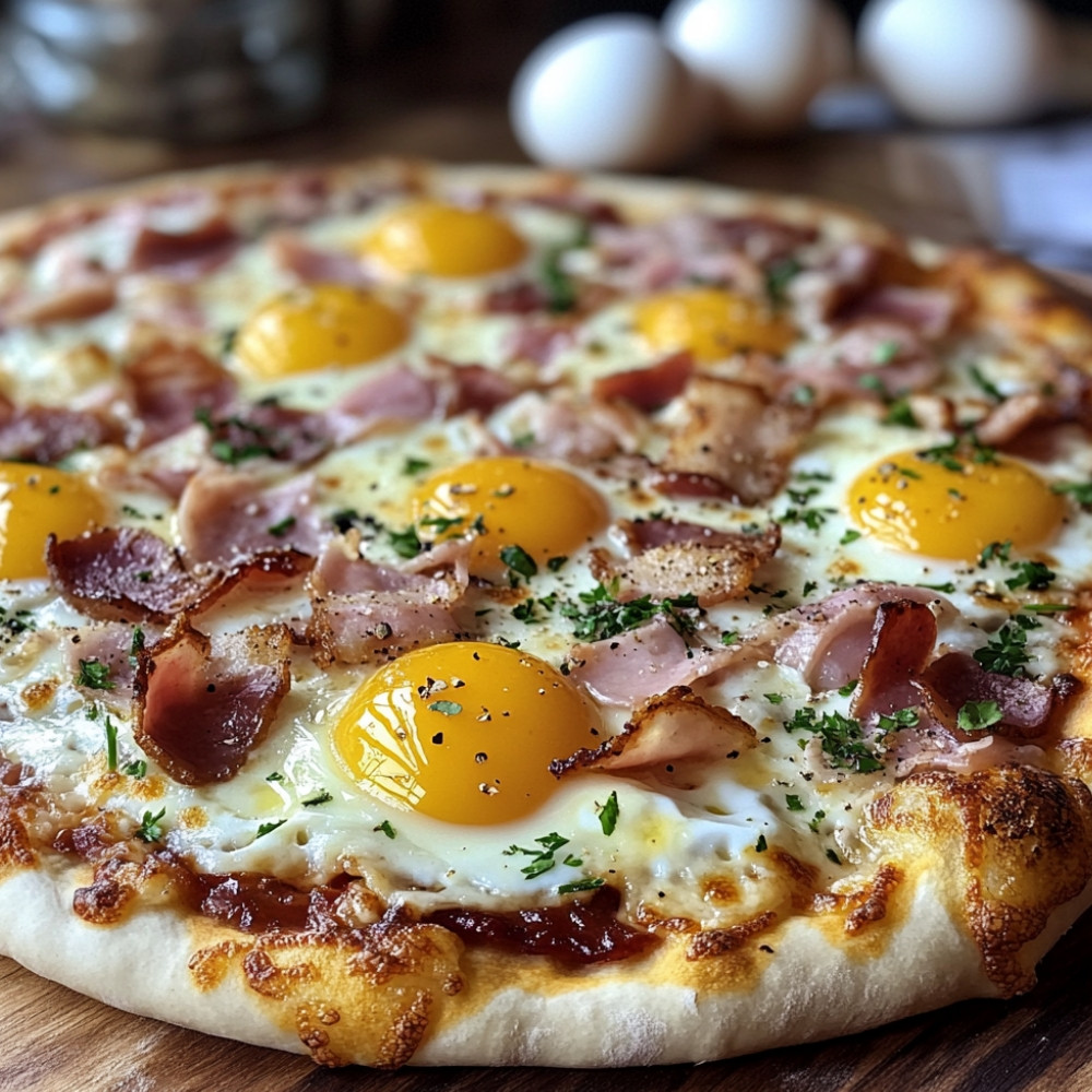 Pizza déjeuner jambon œufs bacon