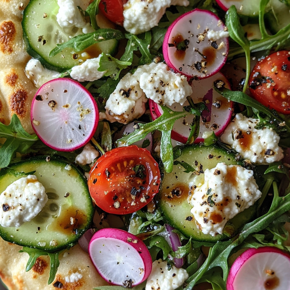 Pizza naan et sa salade printanière