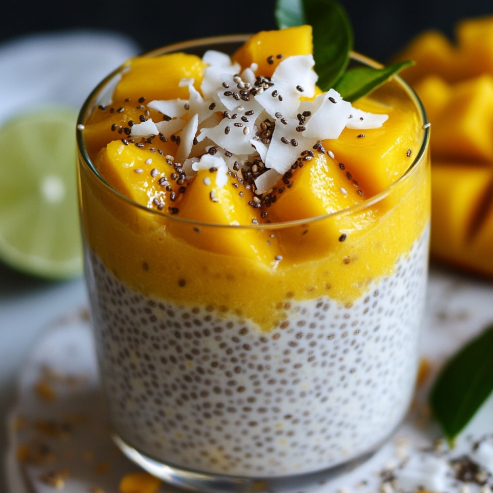 Pudding de chia au lait de coco et mangue