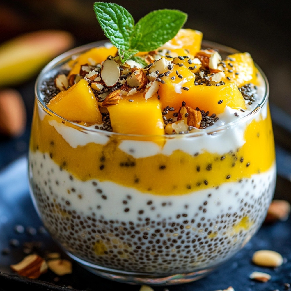 Pudding mangue-chia au muesli