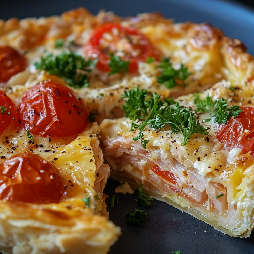 Quiche au thon, tomates et poireaux