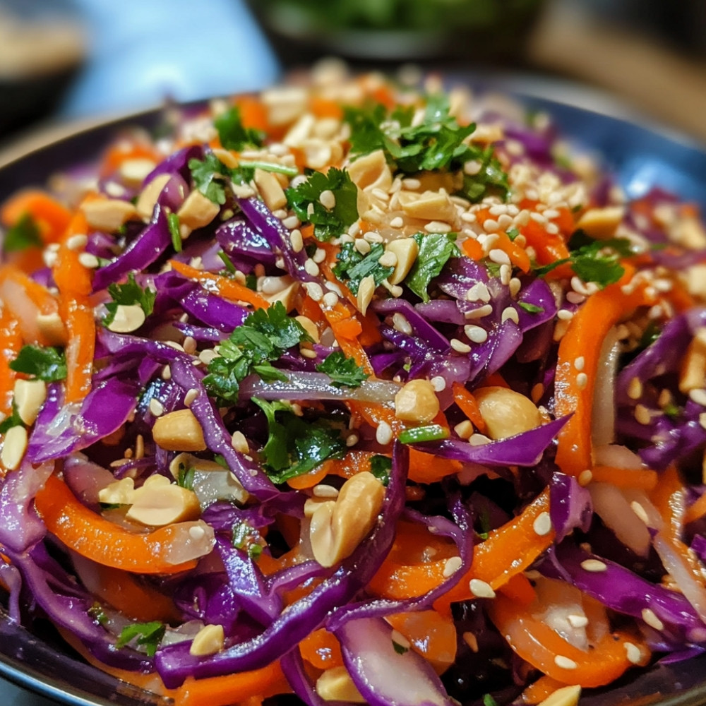 Salade de chou rouge, carottes et radis noir à la thaïlandaise