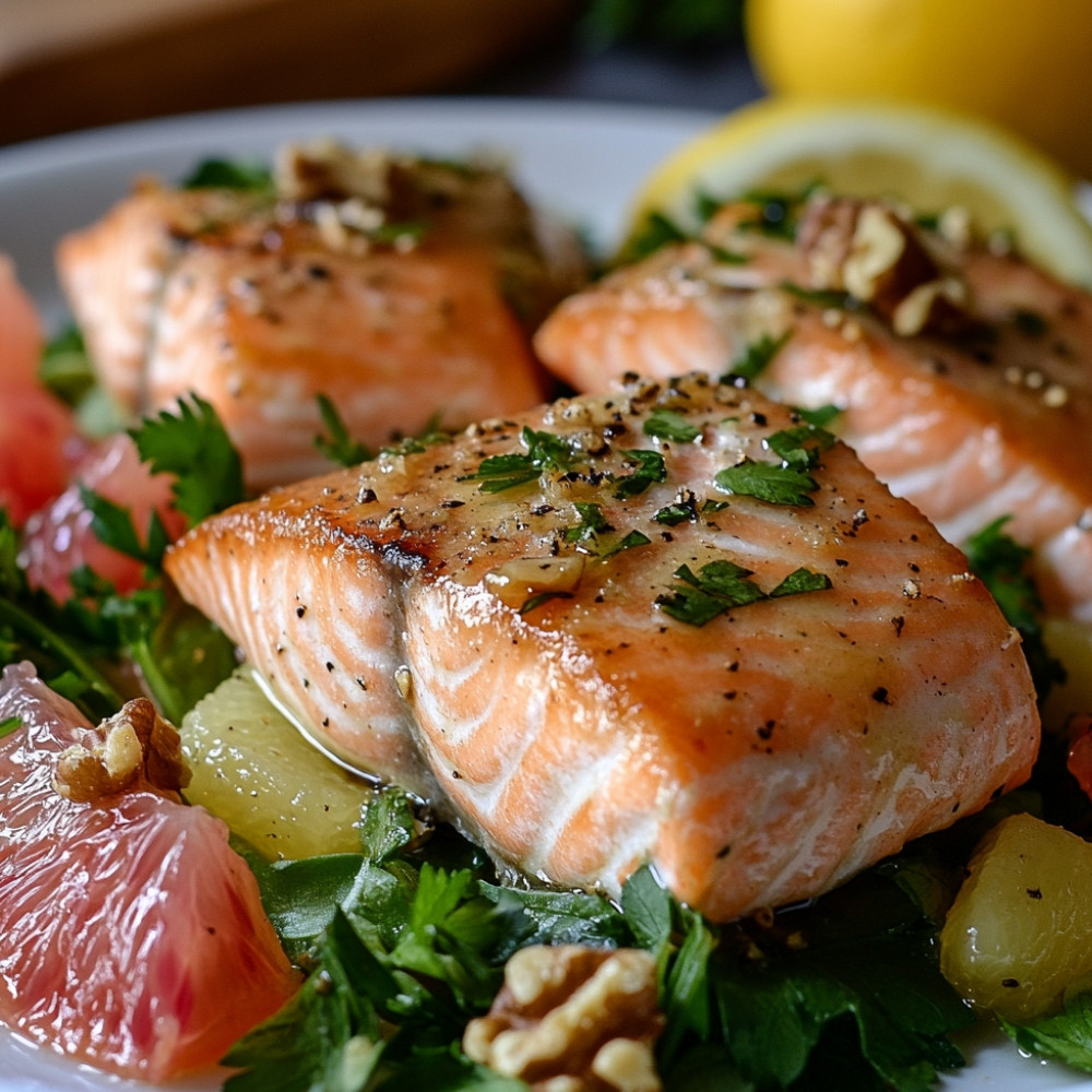 Saumon rôti au four et salade de pamplemousse