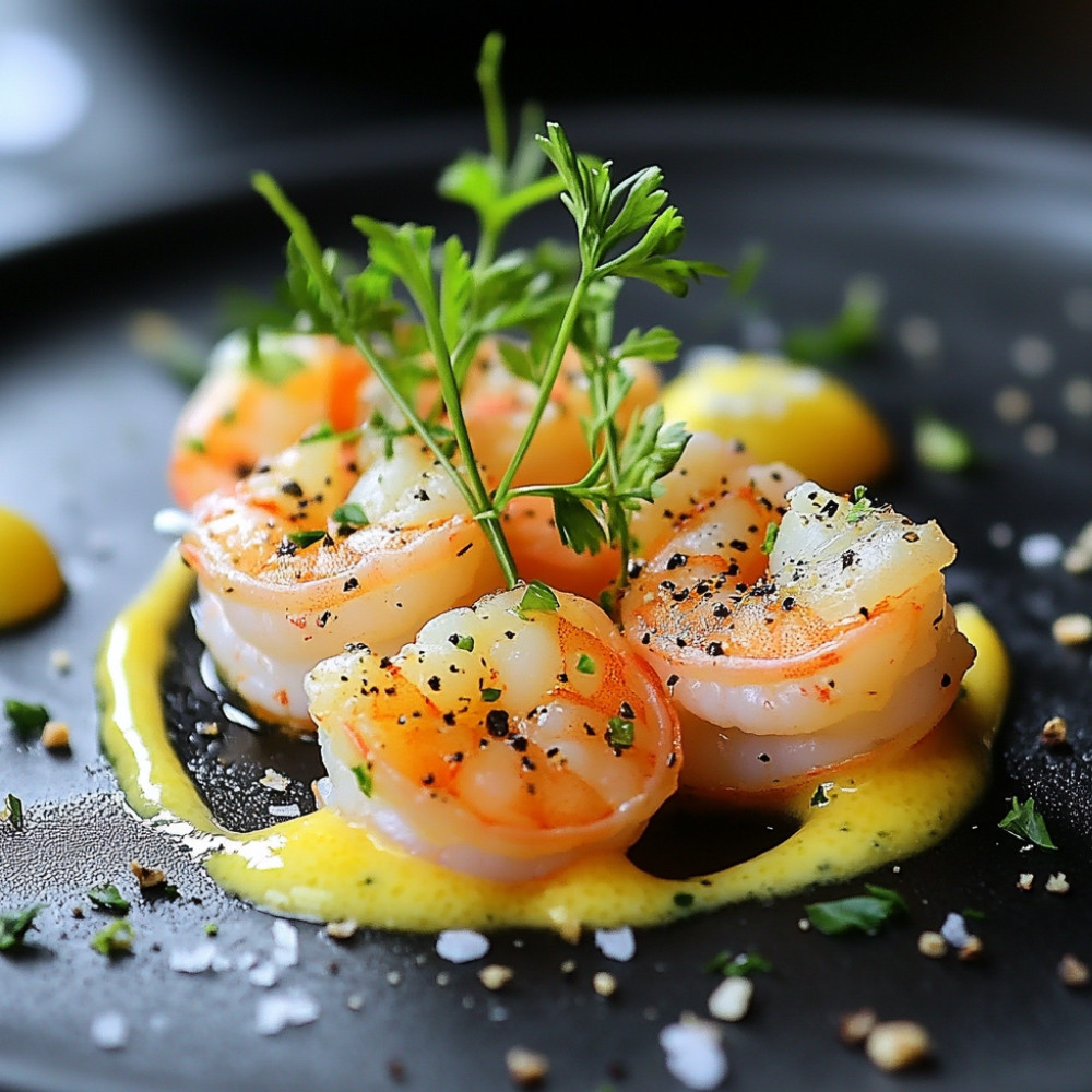 Scampis marinés au citron, à l'ail et piment d'Espelette