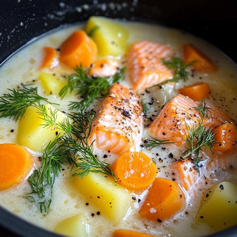 Soupe finlandaise au saumon, carottes et pommes de terre