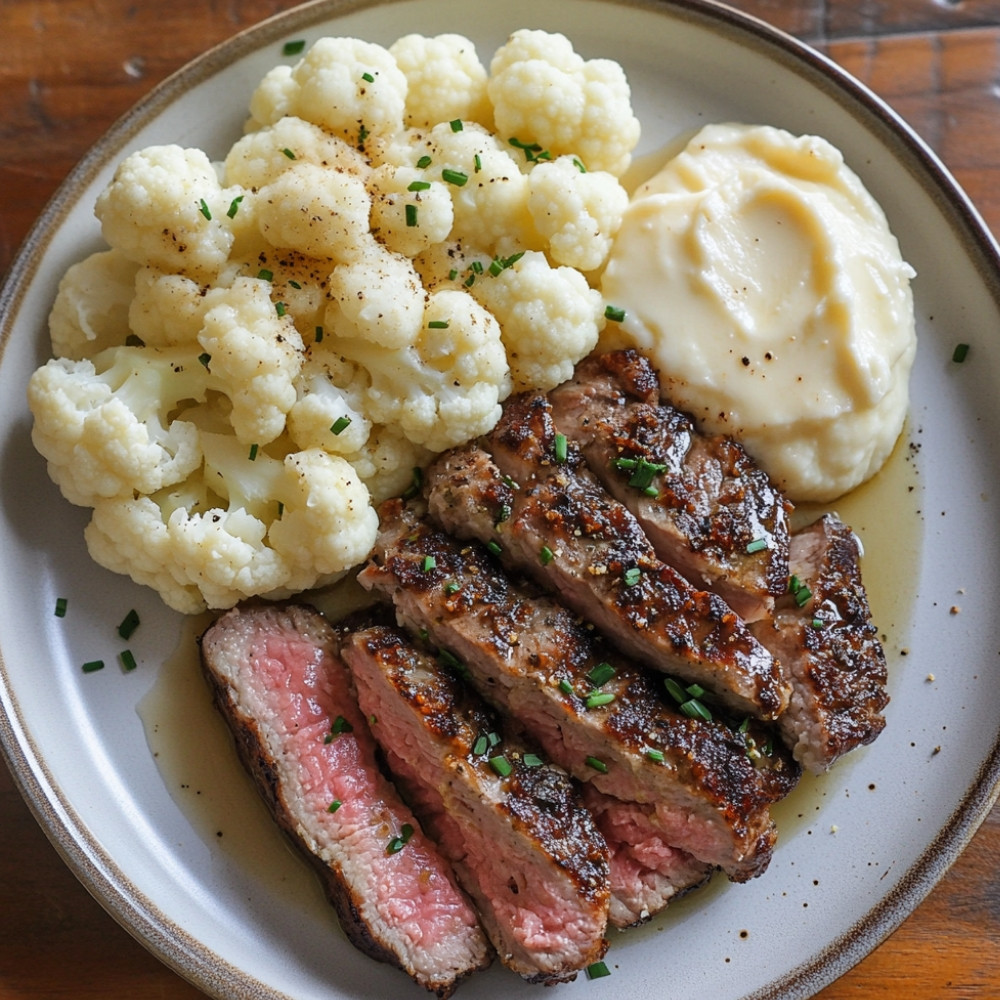 Steak de chou-fleur et chou-fleur en purée