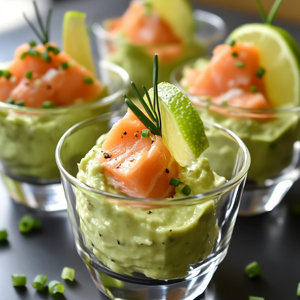 Verrines mascarpone avocat saumon au citron vert