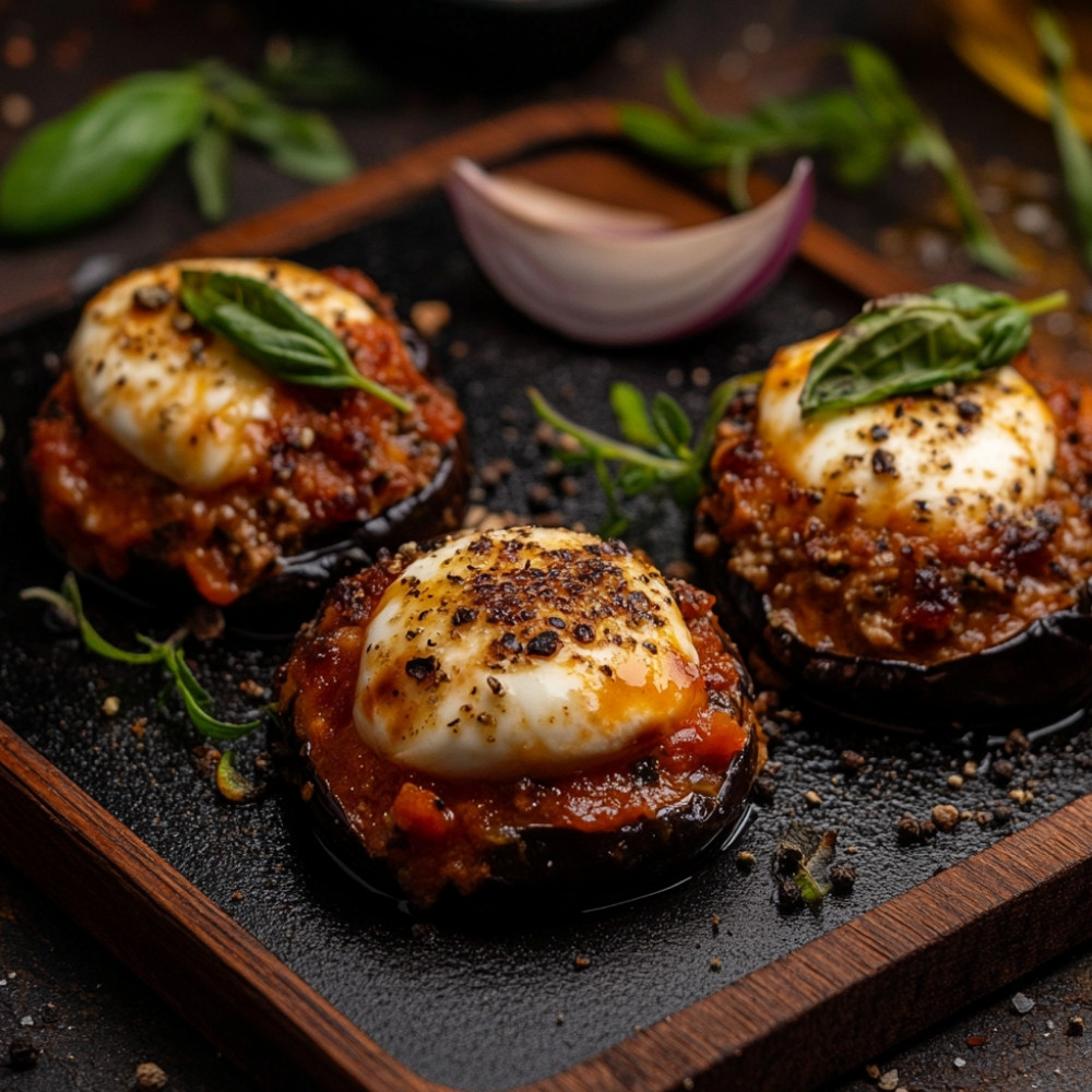 Aubergines farcies au veau à la tomate et à la mozzarella