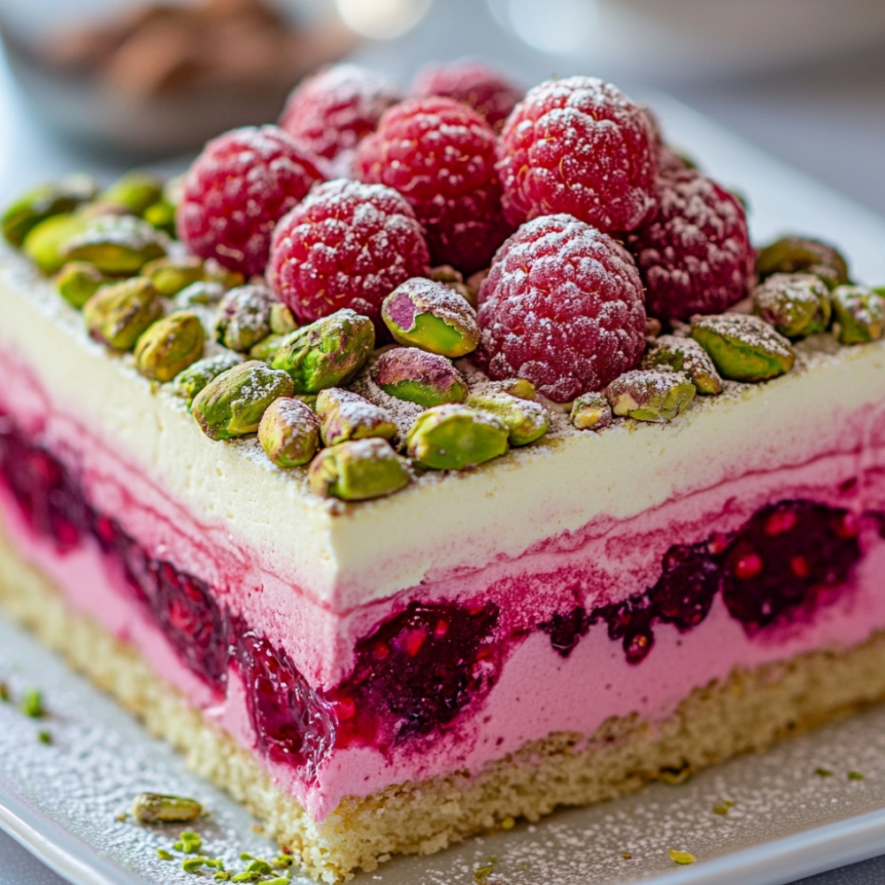 Bûche framboises et pistaches