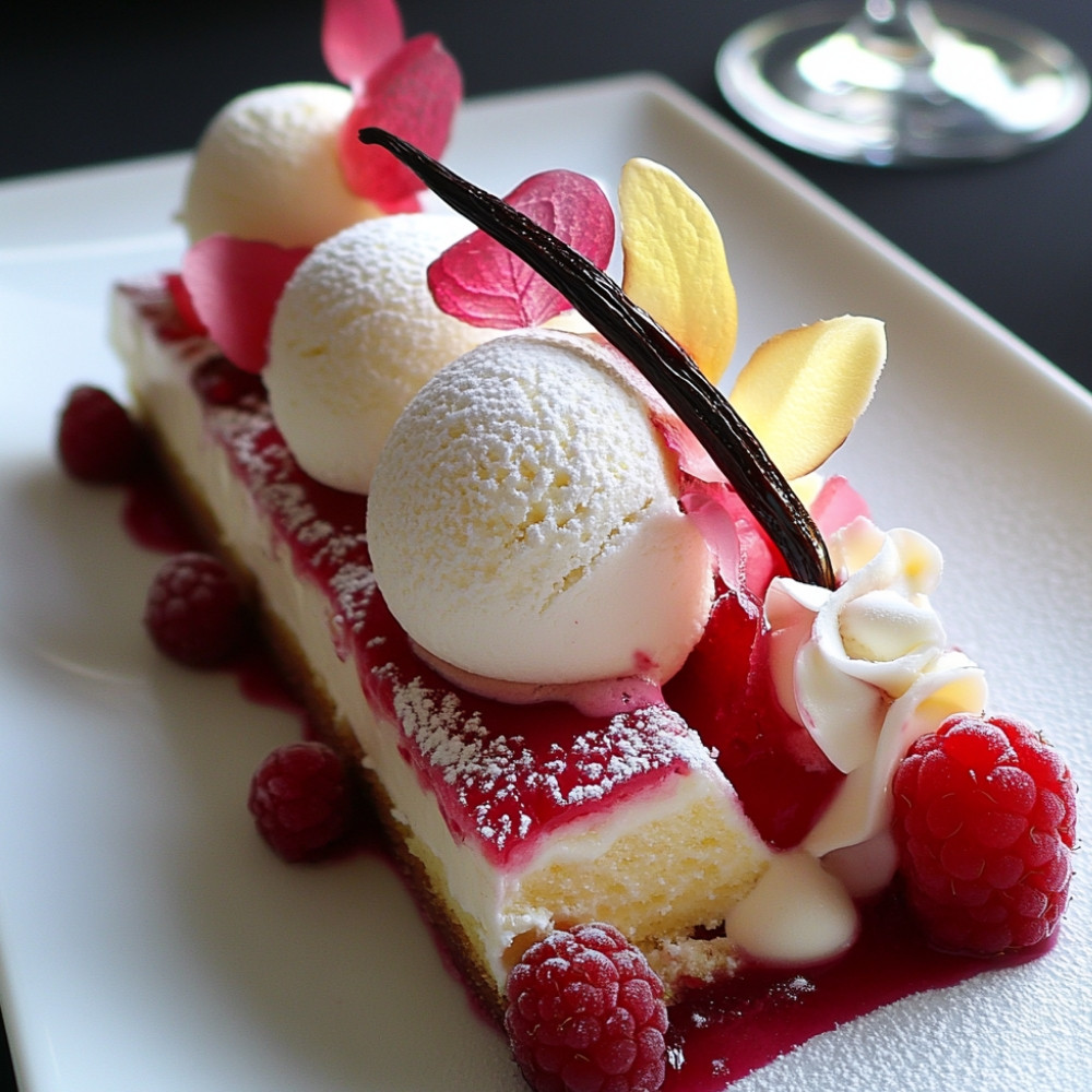 Bûche glacée vanille, meringues et cœur de framboise