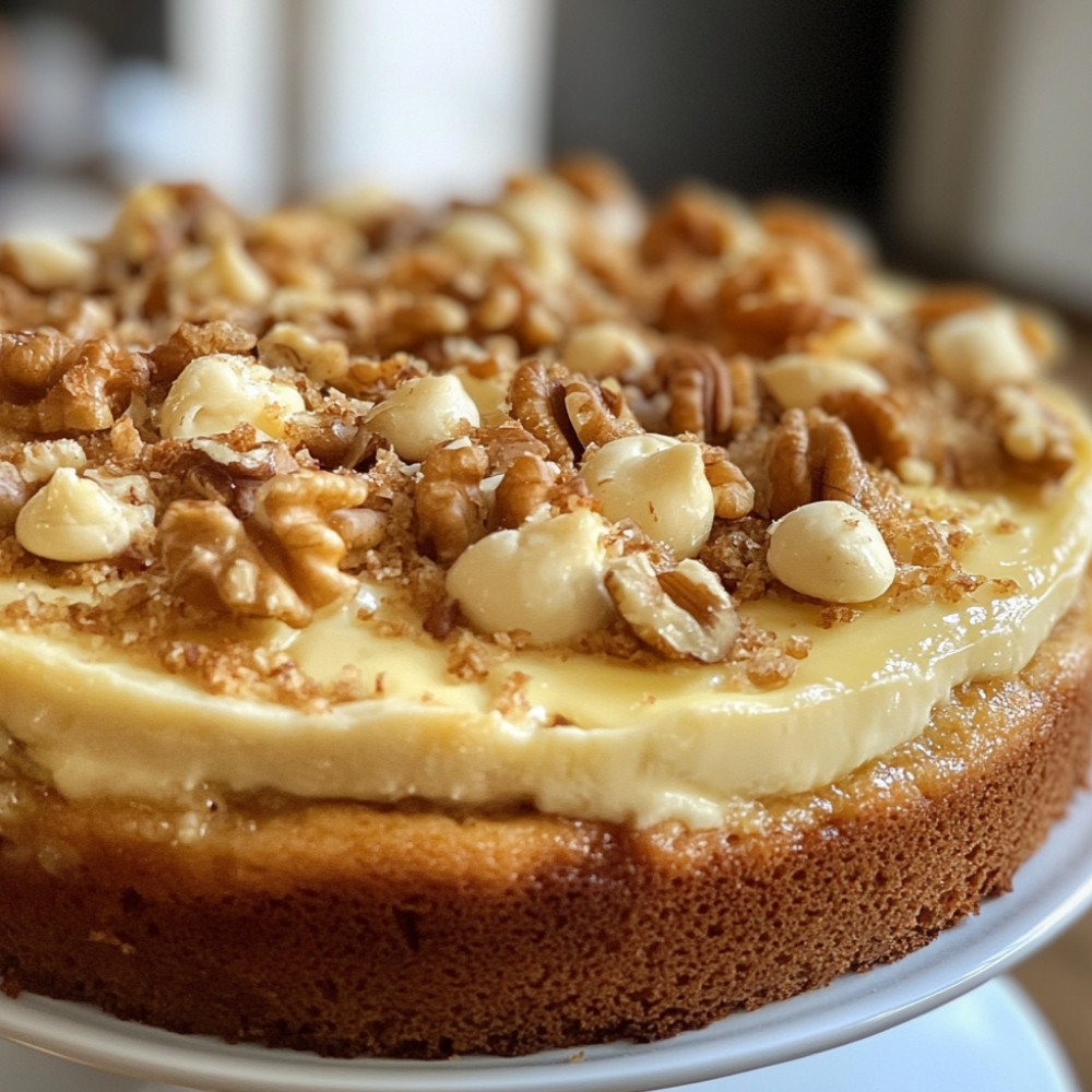 Cake aux noix recouvert de chocolat blanc