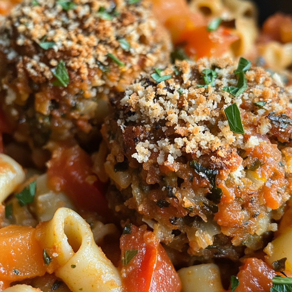 Casserole de boulettes et sauce bolognaise végan