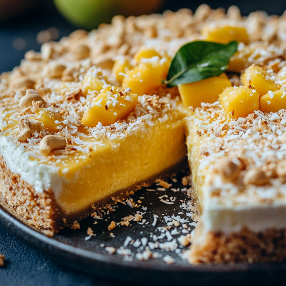 Cheesecake cru à la mangue et à la noix de coco