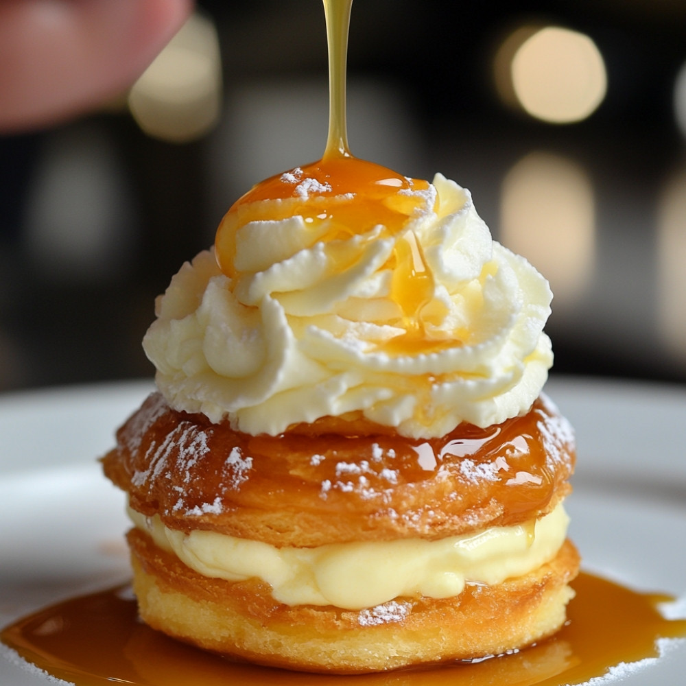 Choux crème diplomate et sauce caramel