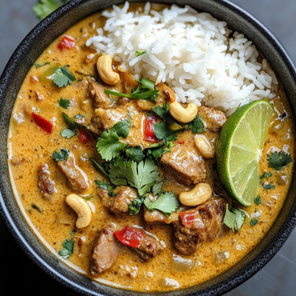 Curry de porc léger au lait de coco et noix de cajou