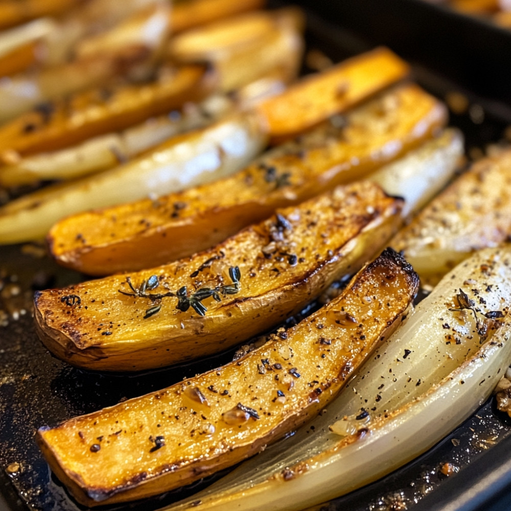 Endives, oignons et patates douces rôtis