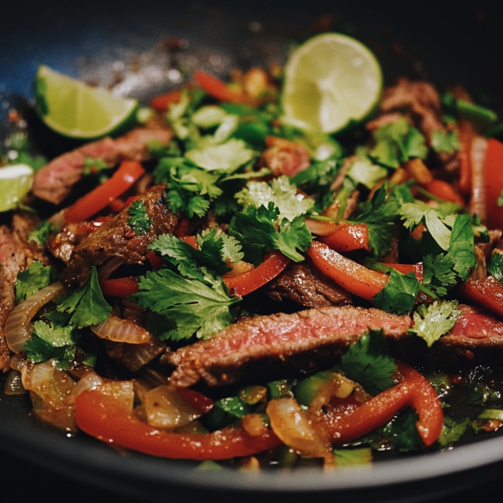 Fajitas au chou vert sauté et lanières d'entrecôte