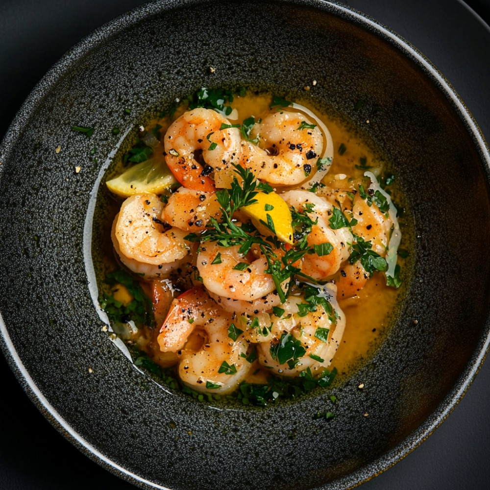 Gambas marinées au pastis, à l'ail et à l'huile d'olive