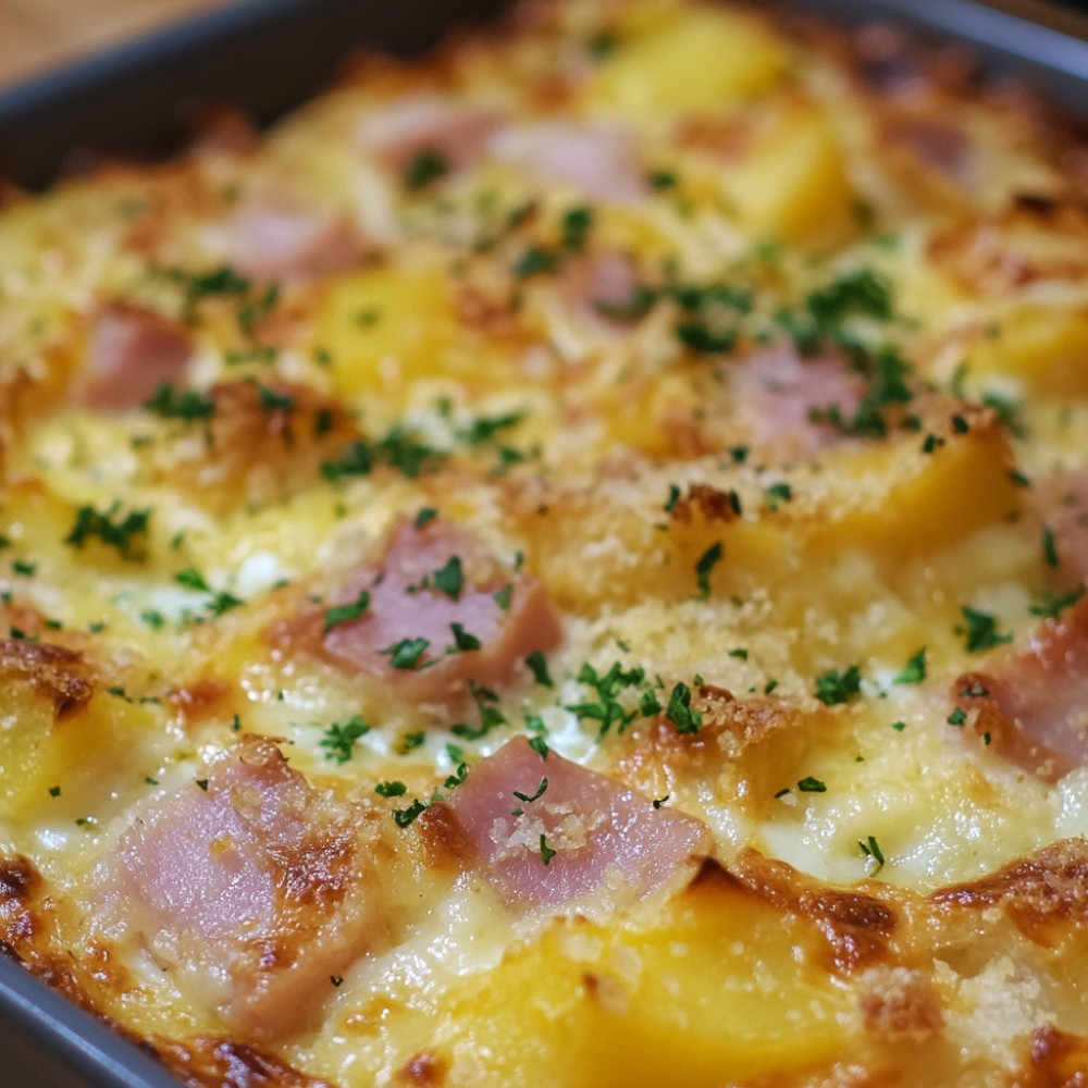 Gâteau de pommes de terre au jambon et mozzarella