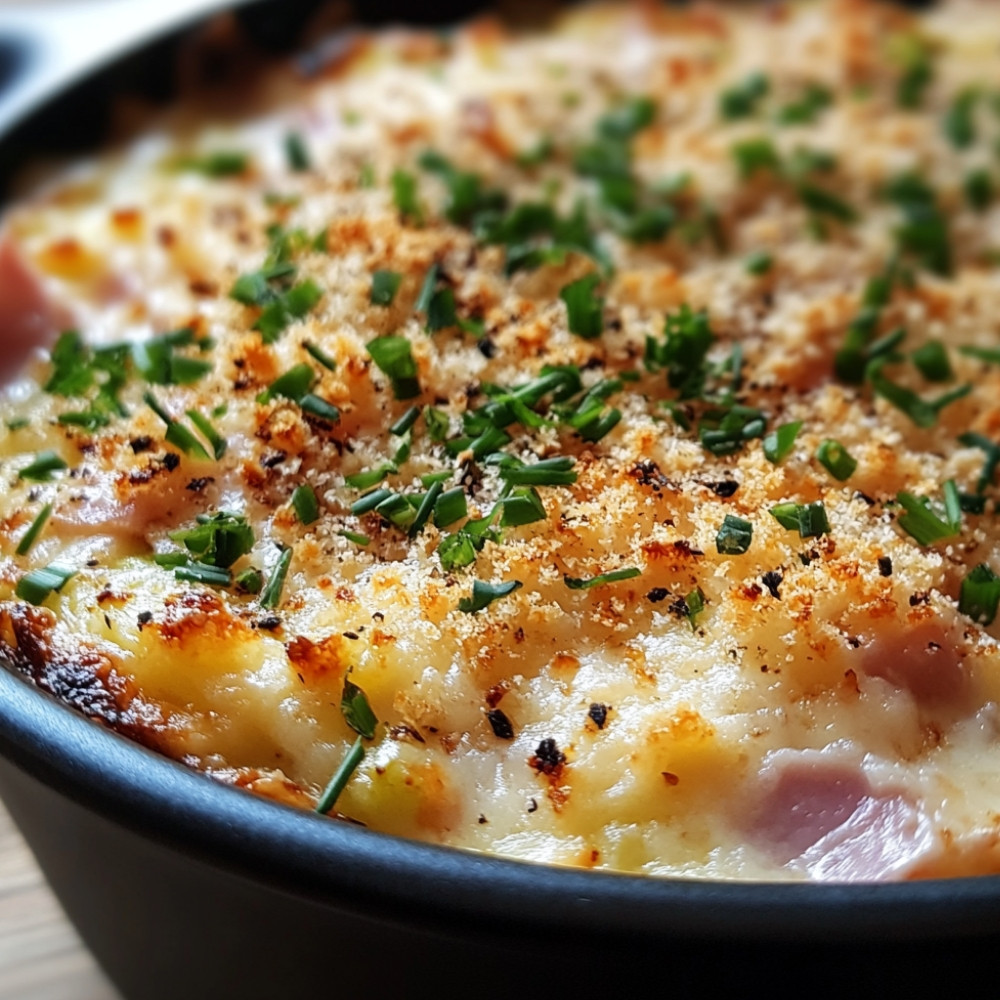 Gratin de poireaux au jambon