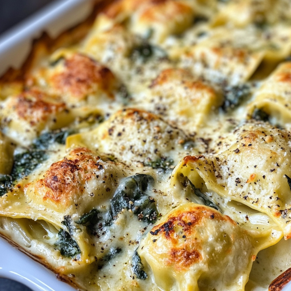 Gratin de raviolis aux épinards et artichauts