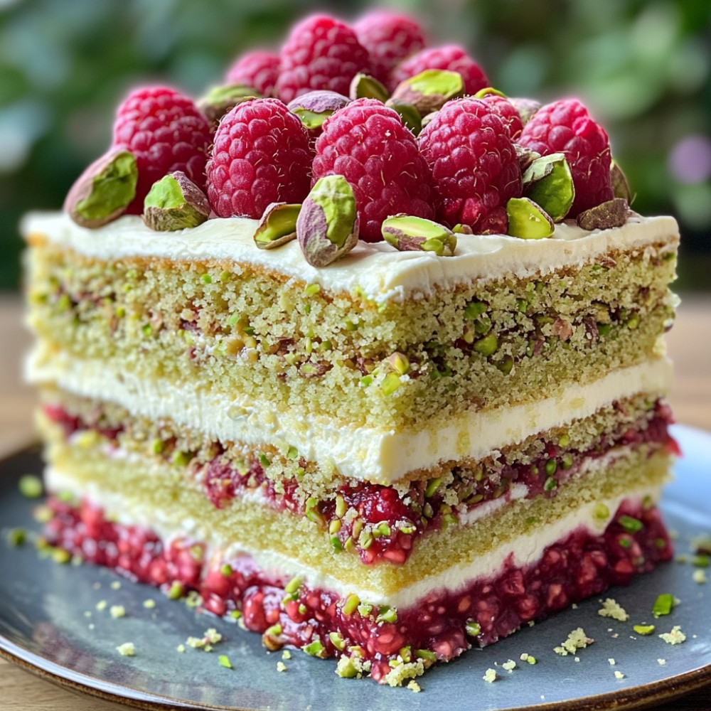 Layer cake framboises pistache