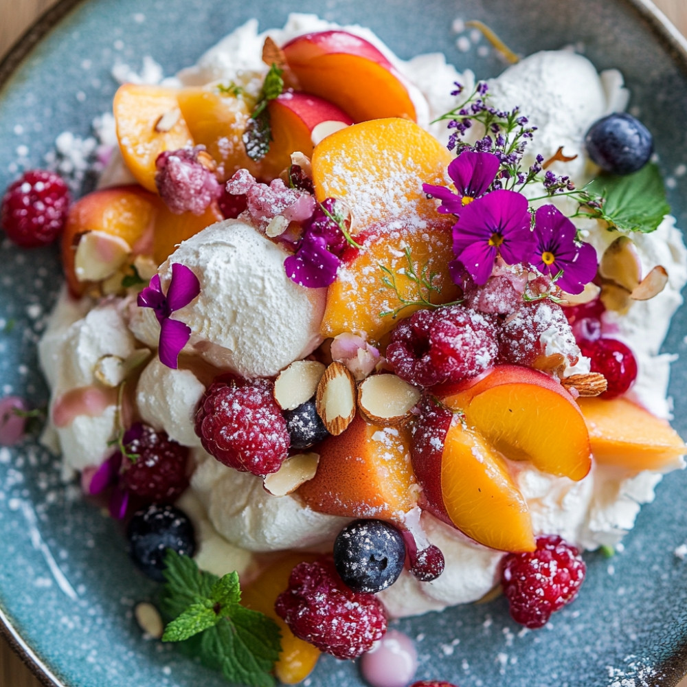 Minis pavlovas aux fruits d'été et à la crème d'amande