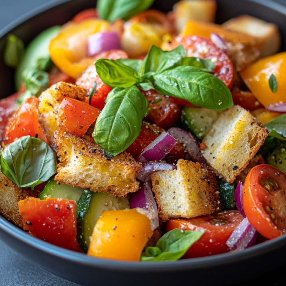 Panzanella, salade aux légumes d'été et au pain