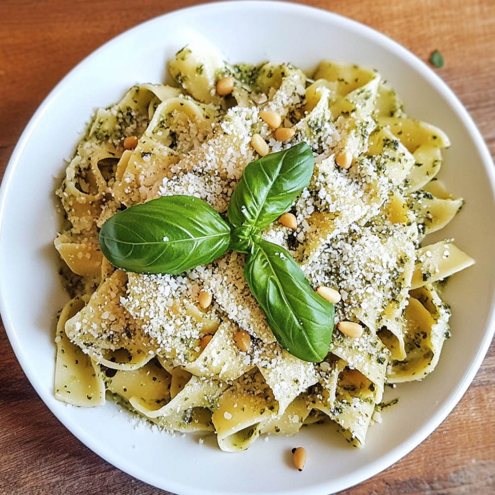 Pâtes au pesto maison basilic, pecorino, pignons de pin