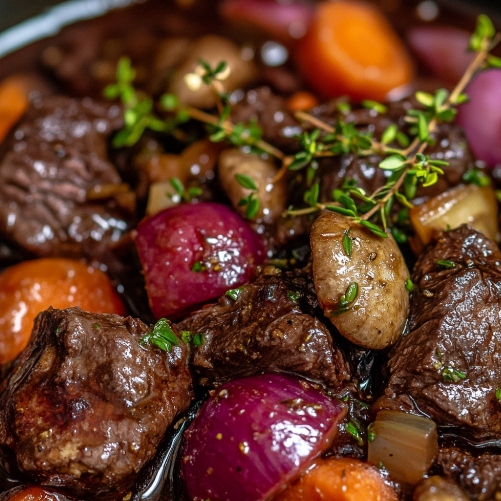 Pièce de bœuf, marinade vin et fruits rouges