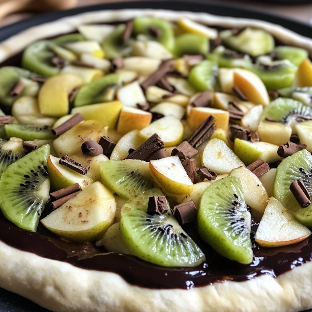 Pizza chocolat, pommes et kiwis