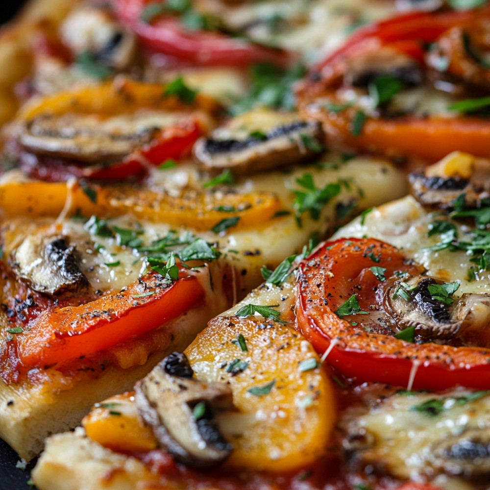 Pizza de pommes de terre avec anchois, poivrons et champignons