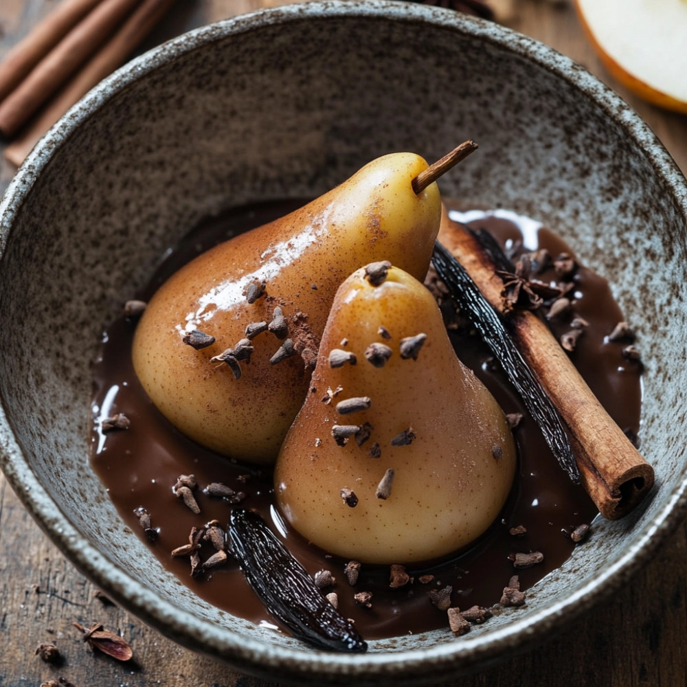 Poires pochées au chocolat